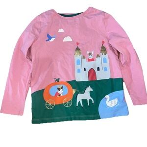 Mini Boden Girls Size 6-7 Long Sleeve Castle Pumpkin Carriage Shirt